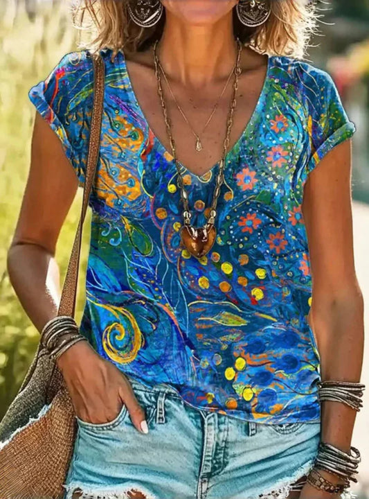Kiana | T-shirt met abstract patroon