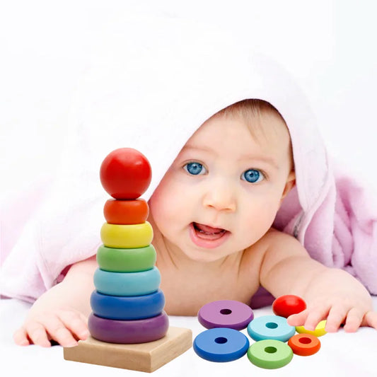 Rainbow Stacker™ – Kleurrijke Torenpret – Houten Satpeltoren